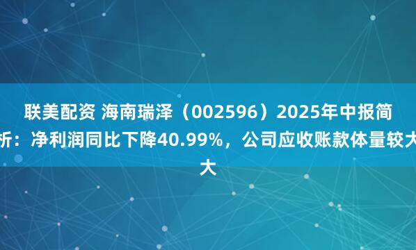 联美配资 海南瑞泽（002596）2025年中报简析：净利润同比下降40.99%，公司应收账款体量较大