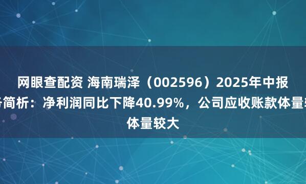 网眼查配资 海南瑞泽（002596）2025年中报财务简析：净利润同比下降40.99%，公司应收账款体量较大